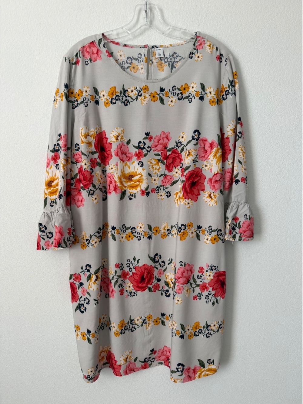 Old Navy Ruffled 3/4 Sleeve Round Neck Floral Striped Tunic Mini Dress Size XL